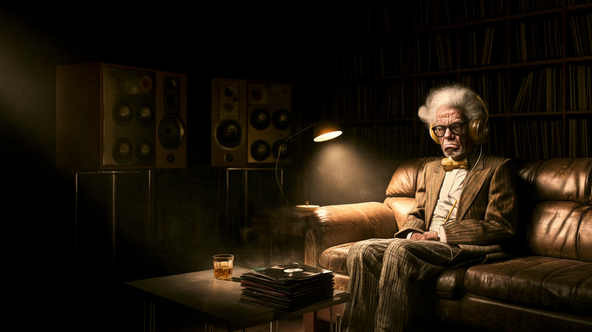 The Grumpy A&R listening to records in a dimly lit studio