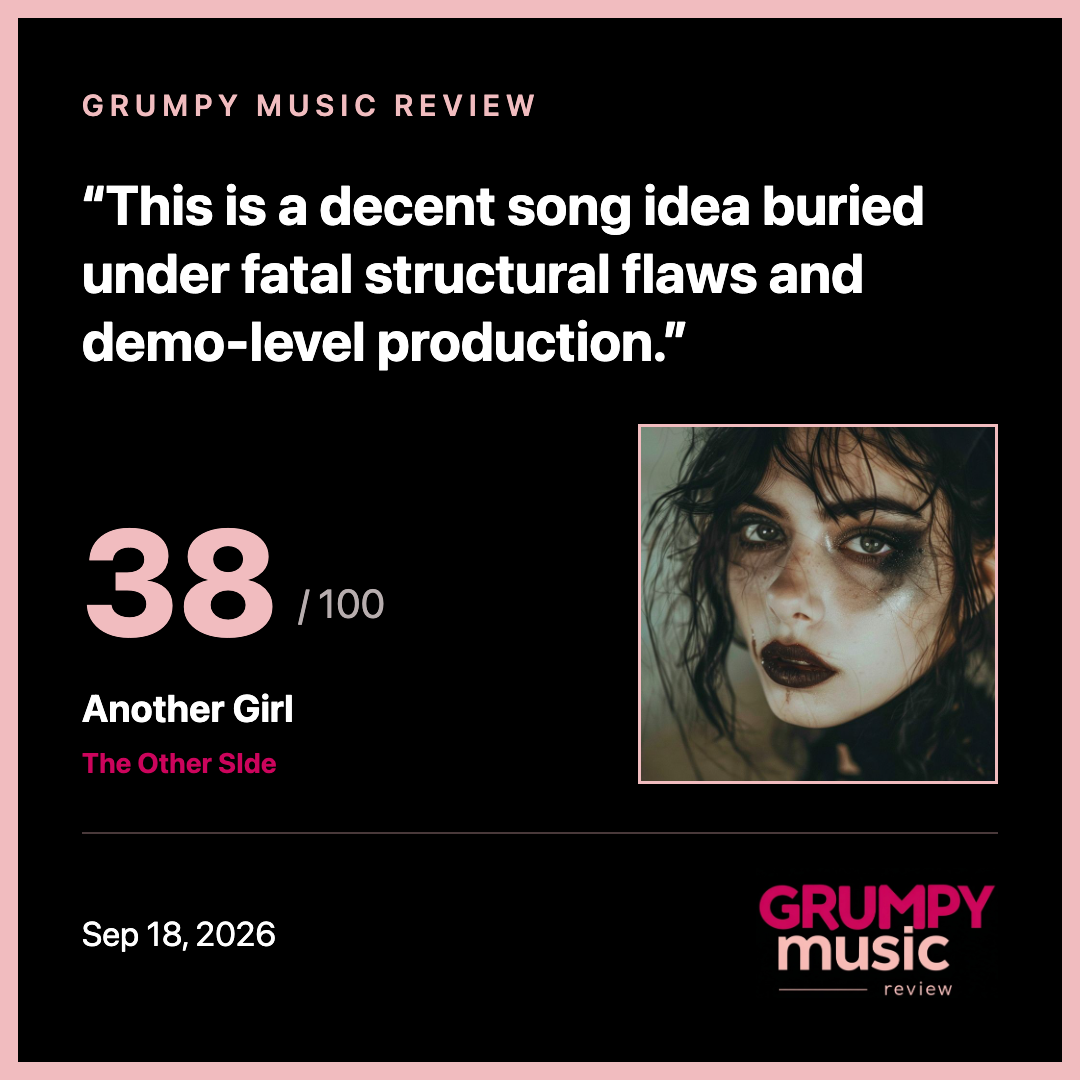 Grumpy Music review of Another Girl by The Other SIde: 38 out of 100. This is a decent song idea buried under fatal structural flaws and demo-level production.